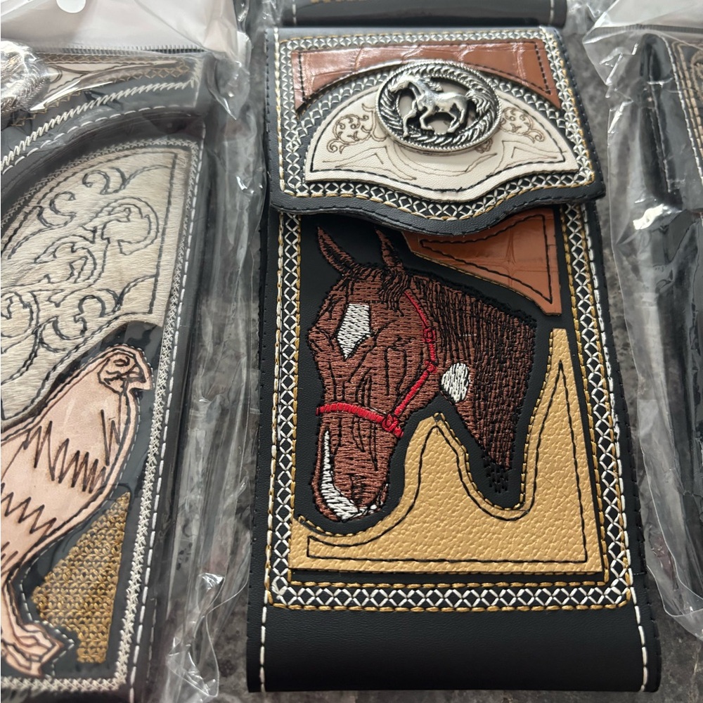 Western Cowboy/Charro Vinil and leather Cellular Phone case Rooster, Horse/Bull